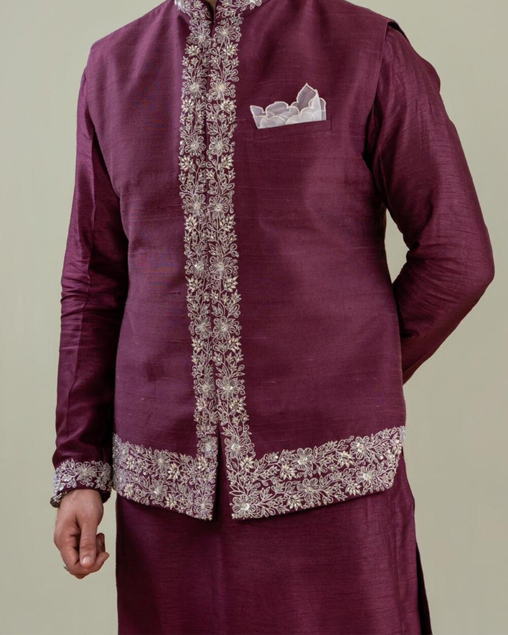 Sunaina Rao Burgundy Kurta Pants with Embroidered Waistcoat - Sunaina Rao Label