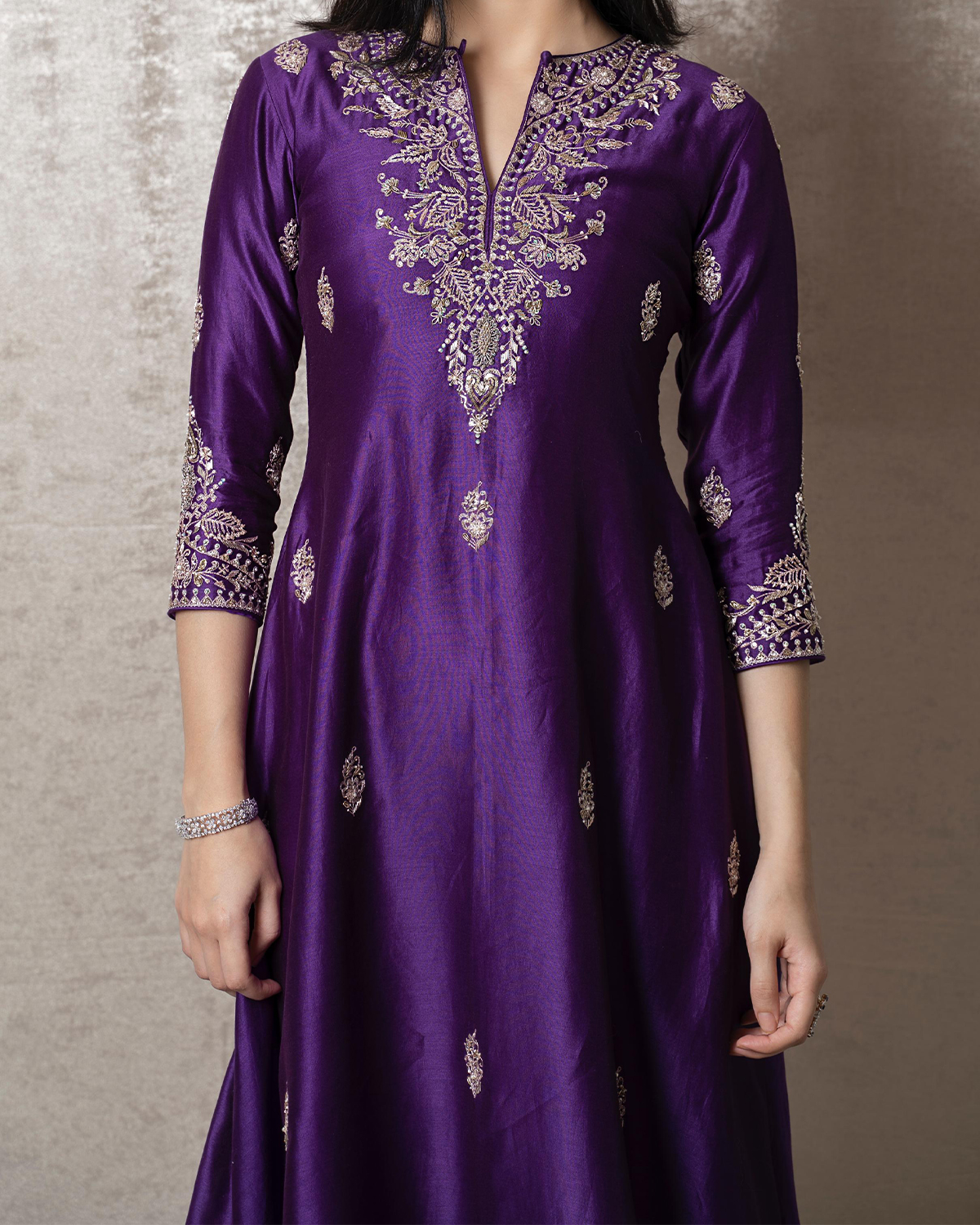 Purple Chanderi Kurta with Pita and Zardosi Work - Image 2