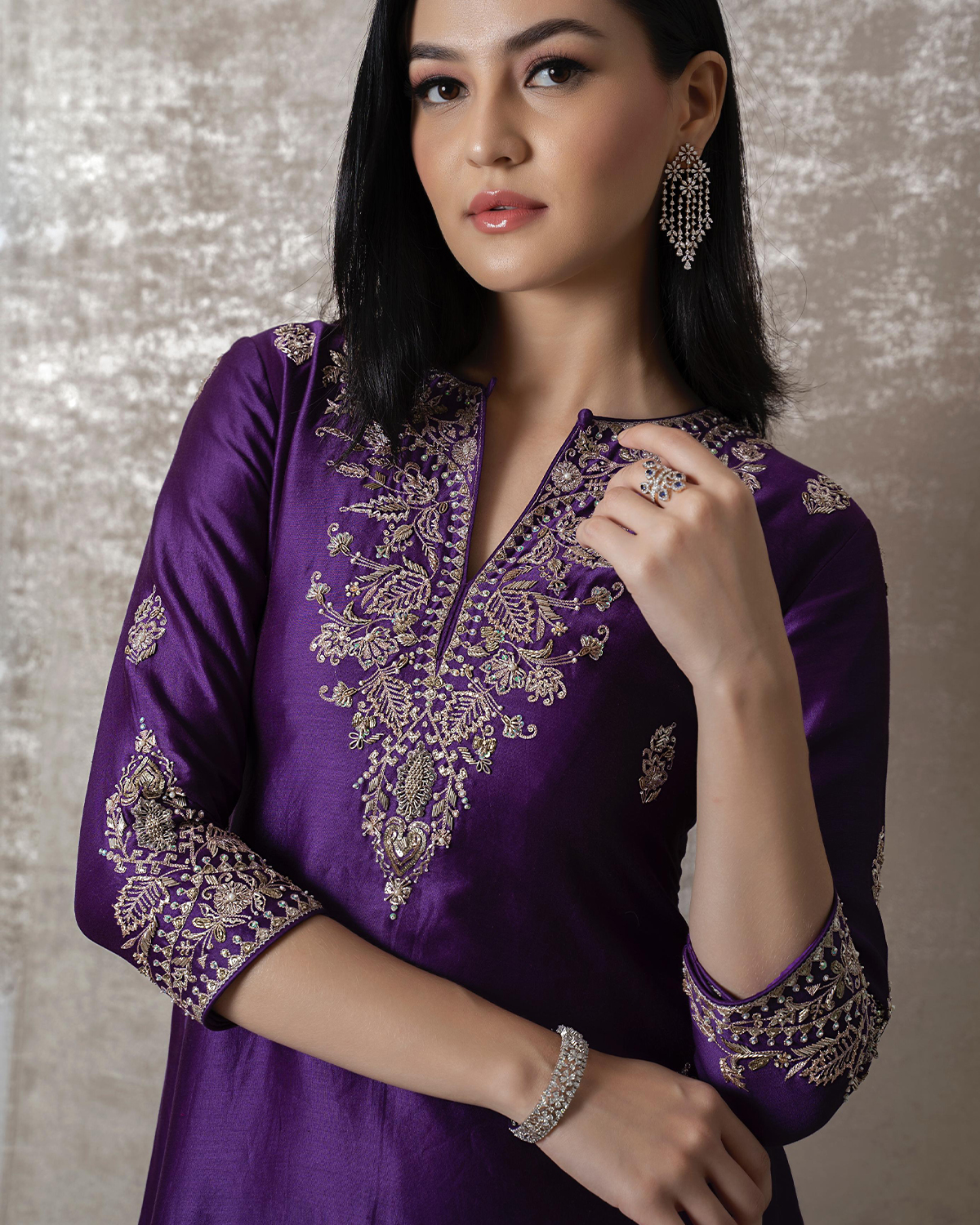 Purple Chanderi Kurta with Pita and Zardosi Work - Image 3